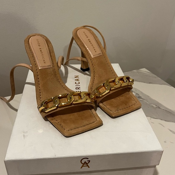 GOOD AMERICAN Women's Single Strap Ankle Chain  Sandal PALE PINK SUEDE - Picture 3 of 12